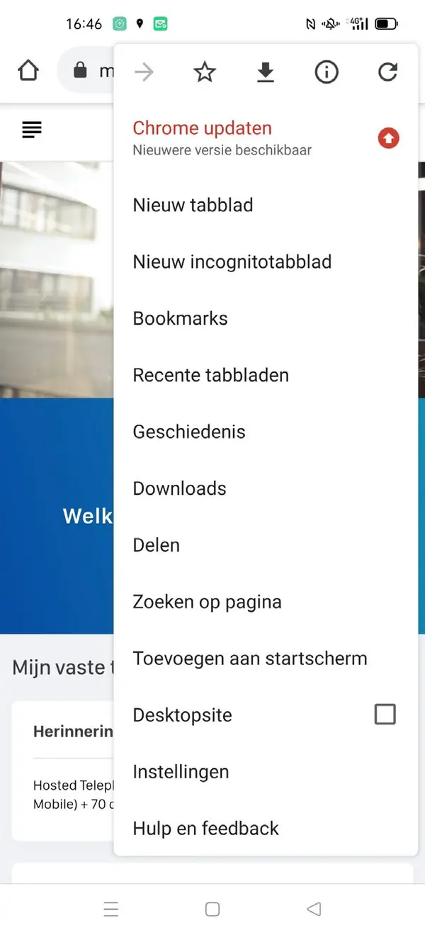 Browsermenu met de optie Toevoegen aan startscherm op Android
