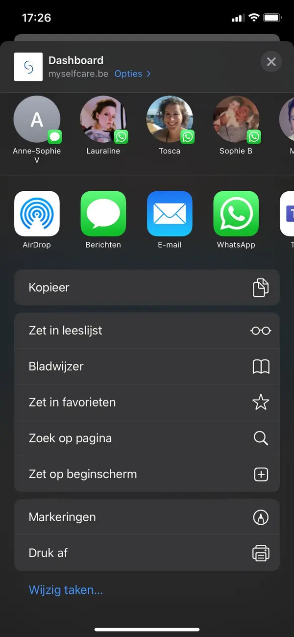 Safari-deelmenu met de optie Zet op beginscherm