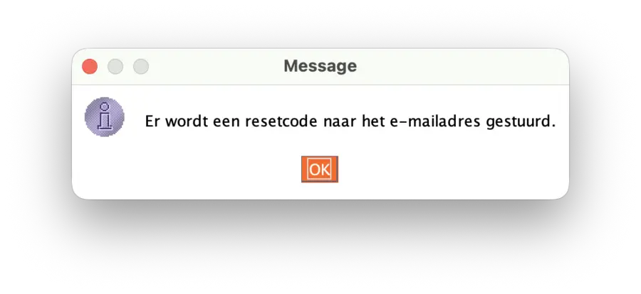Melding dat er een resetcode wordt gestuurd