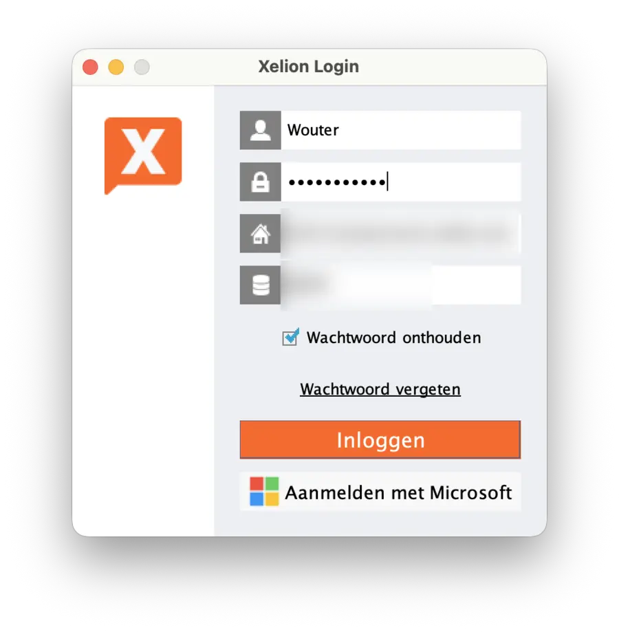 Xelion-loginscherm om in te loggen met het nieuwe wachtwoord